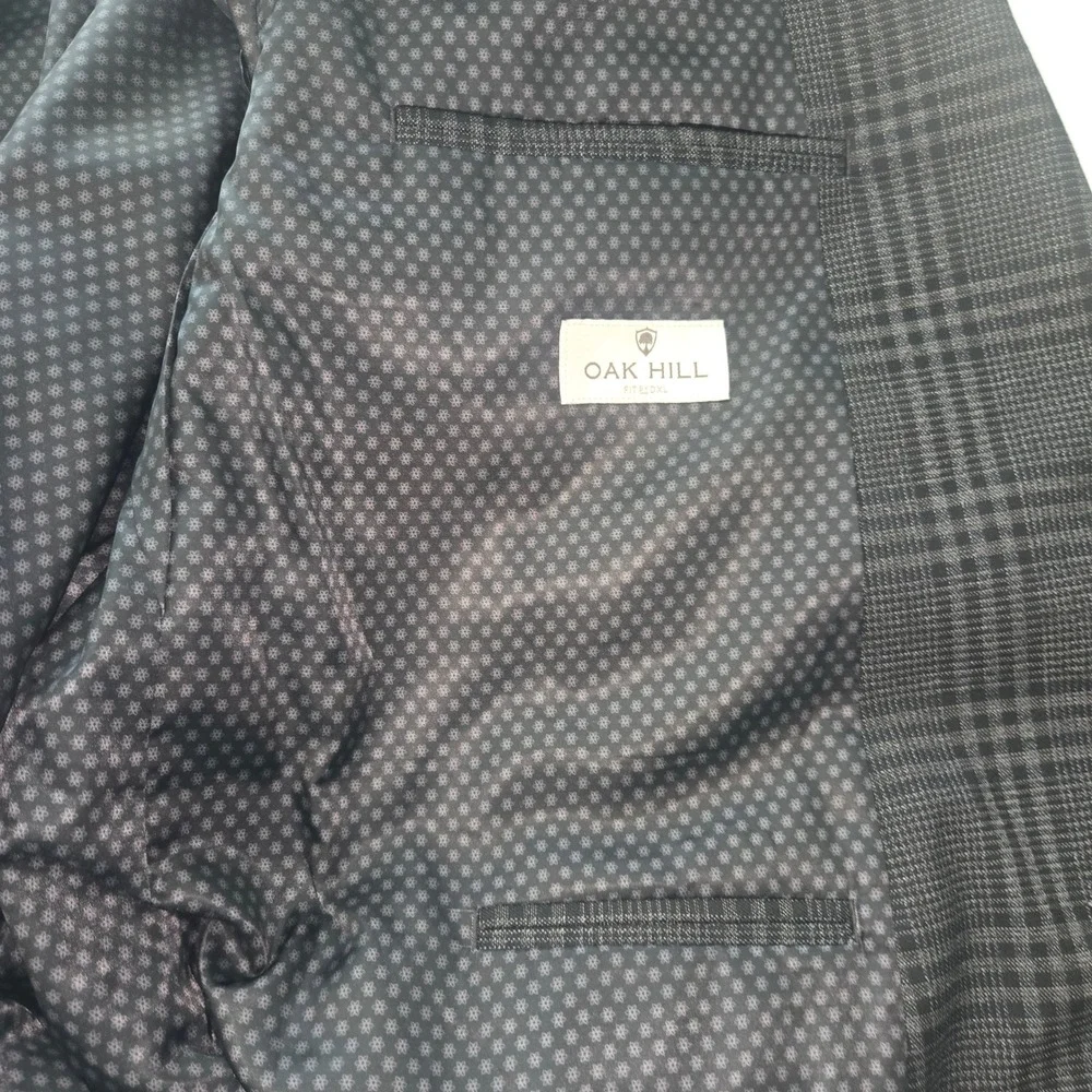 Oak Hill DXL Mens Grey Glen Plaid Blazer Jacket 3XL 54R 56R Two Button Stretch